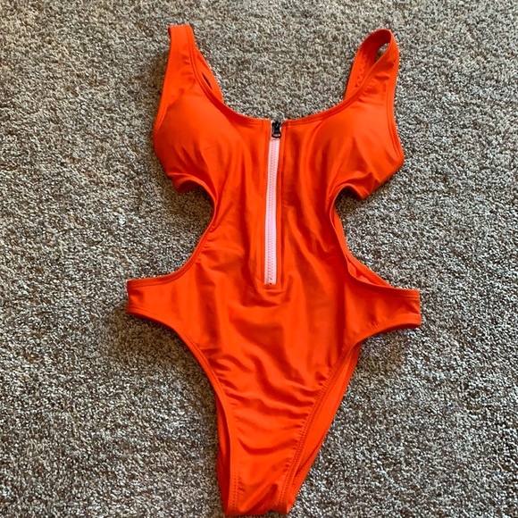 One Piece Zip Front Bathing Suit - Picture 1 of 8